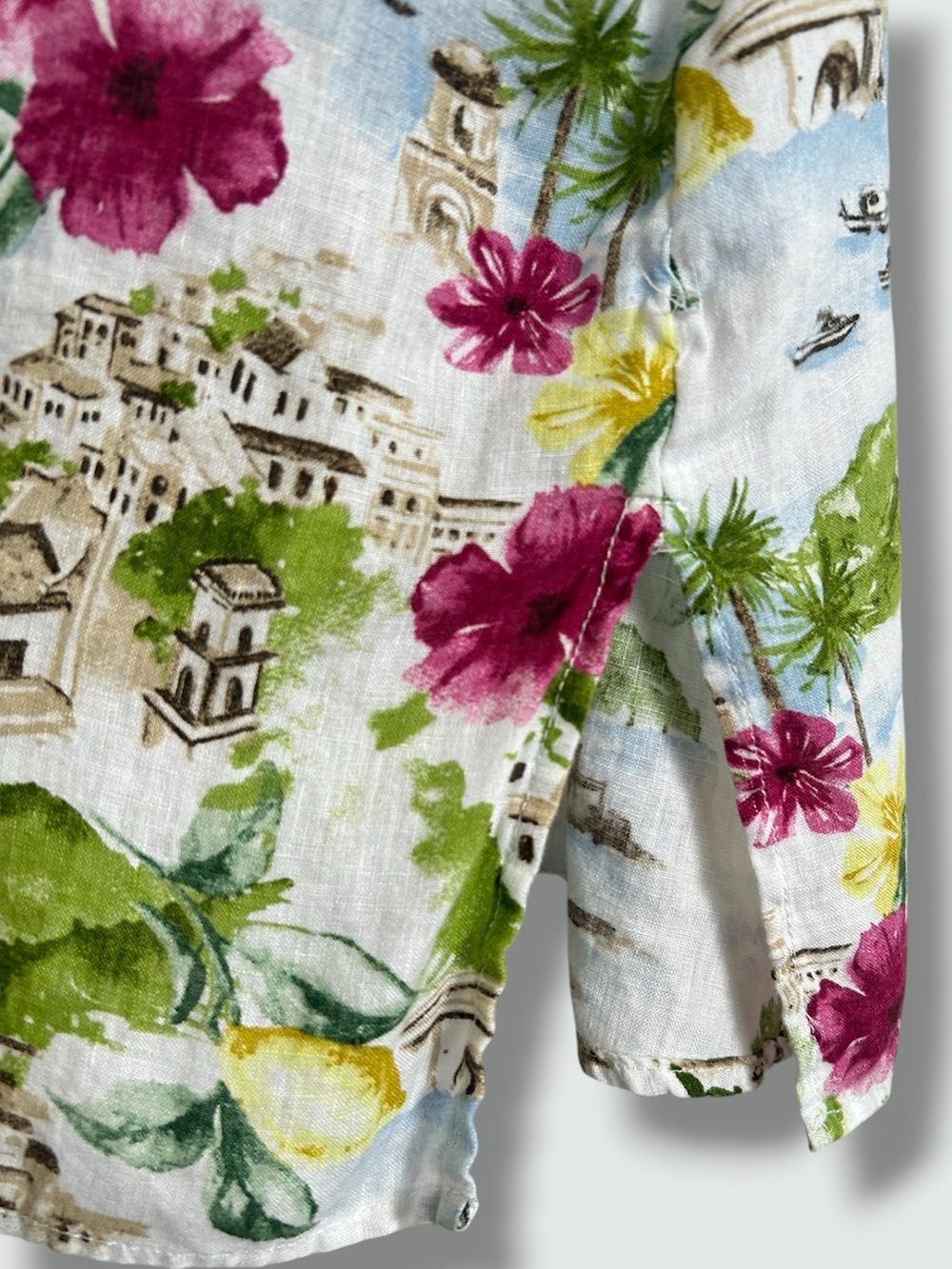 CYNTHIA ROWLEY 100% LINEN Plus Size 2X Italy Coastal Prints Button Down Top - Picture 3 of 7
